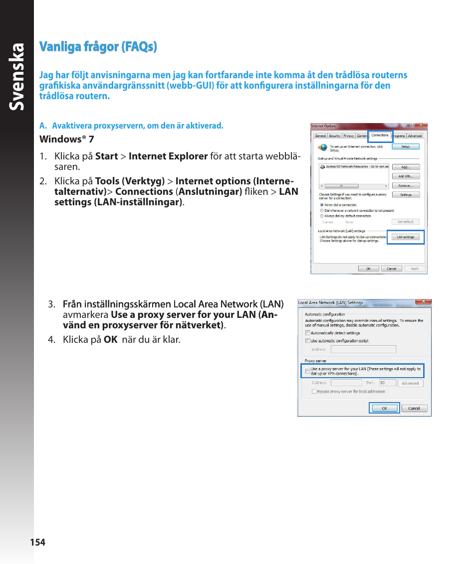 Sv ensk a, Vanliga frågor (faqs) | Asus RT-N16 User Manual | Page 142 / 147
