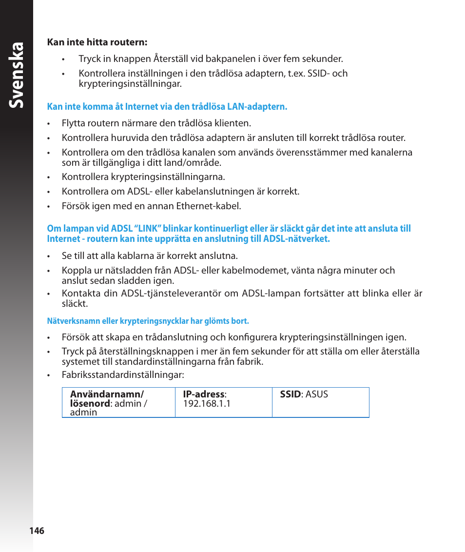 Sv ensk a | Asus RT-N16 User Manual | Page 146 / 147