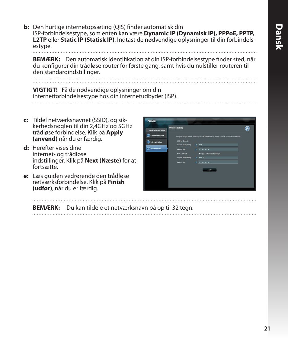 Dansk | Asus RT-N16 User Manual | Page 21 / 147