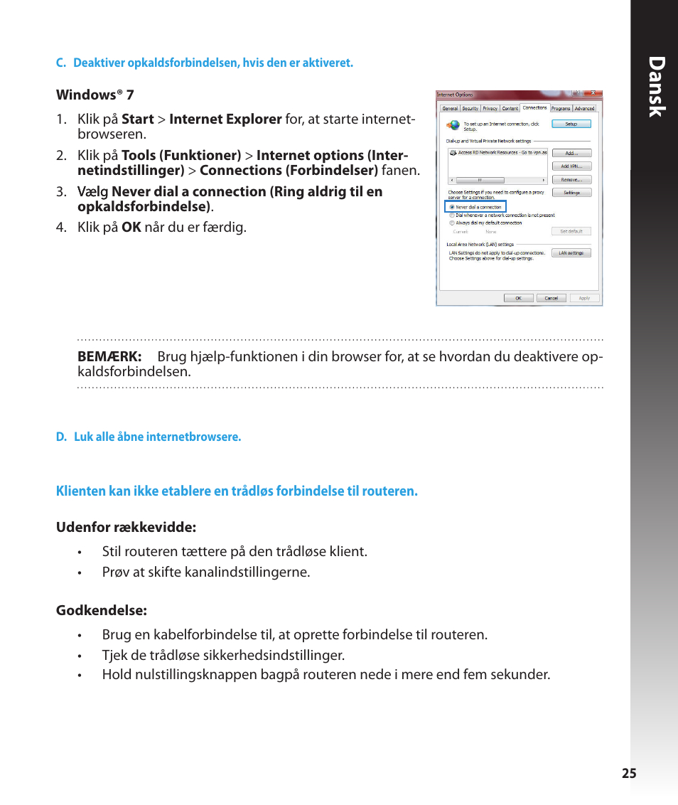 Dansk | Asus RT-N16 User Manual | Page 25 / 147