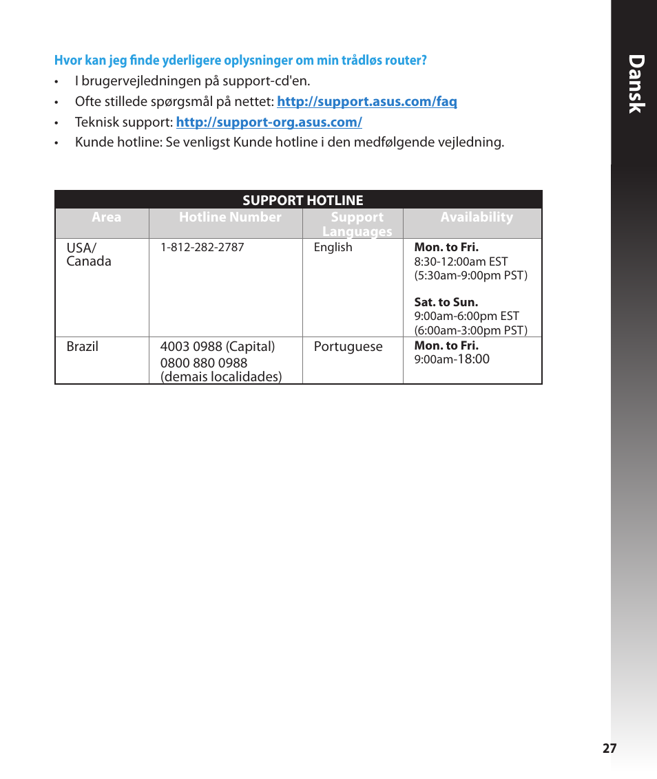 Dansk | Asus RT-N16 User Manual | Page 27 / 147