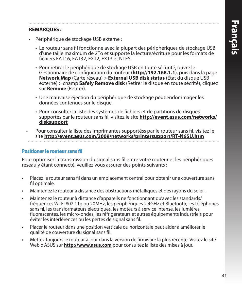 Franç ais | Asus RT-N16 User Manual | Page 41 / 147