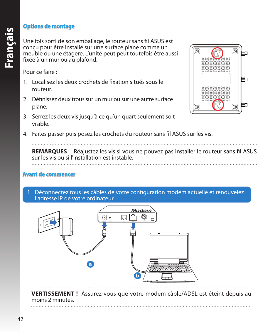 Fr anç ais | Asus RT-N16 User Manual | Page 42 / 147