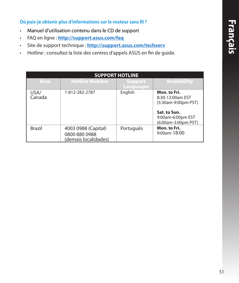 Franç ais | Asus RT-N16 User Manual | Page 51 / 147
