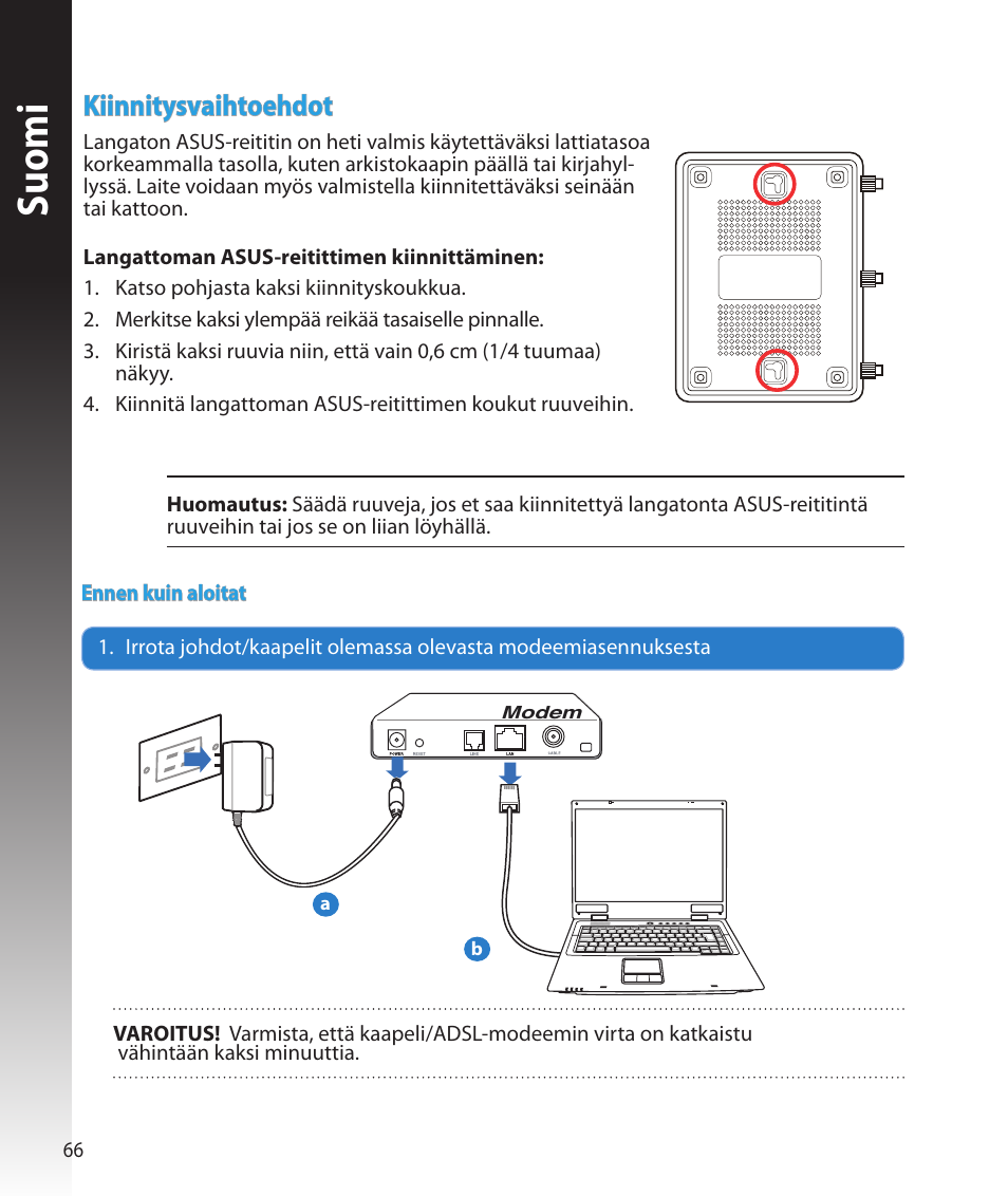 Suomi, Kiinnitysvaihtoehdot | Asus RT-N16 User Manual | Page 54 / 147