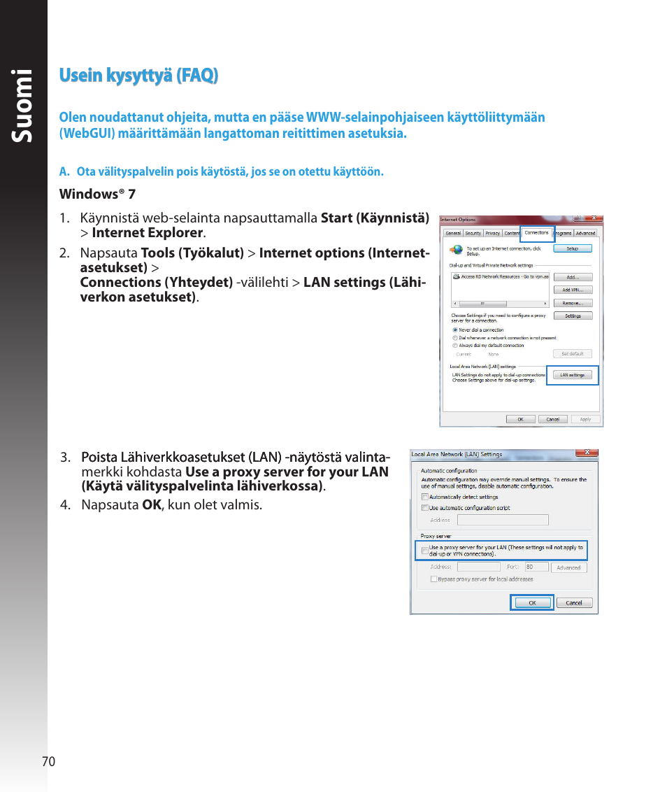 Suomi, Usein kysyttyä (faq) | Asus RT-N16 User Manual | Page 58 / 147