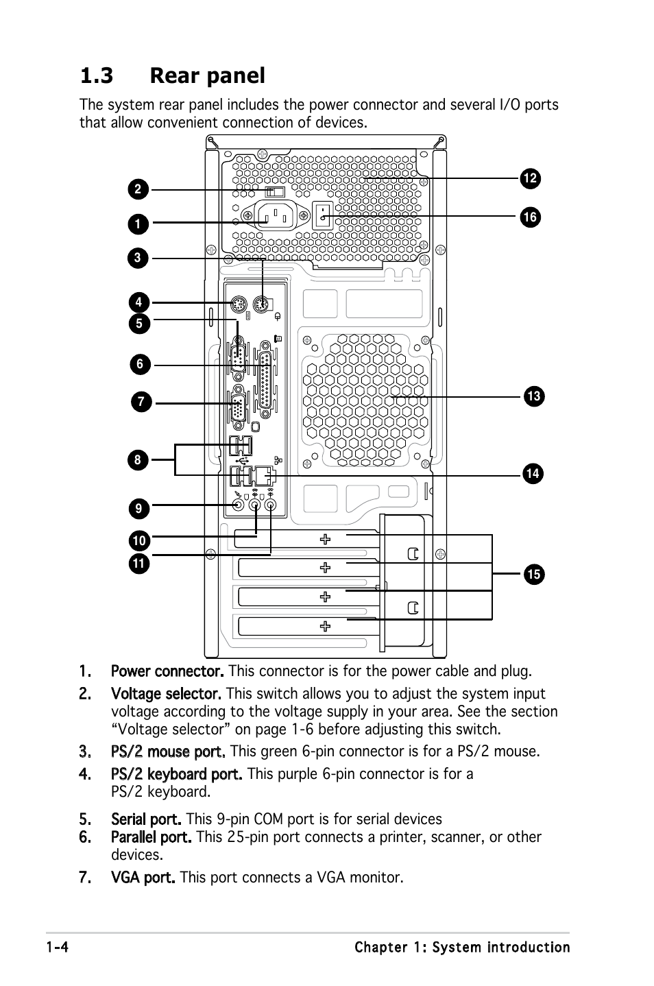 3 rear panel, Audio 2, 4, or 6-channel configuration | Asus V3-P5945GC User Manual | Page 14 / 100