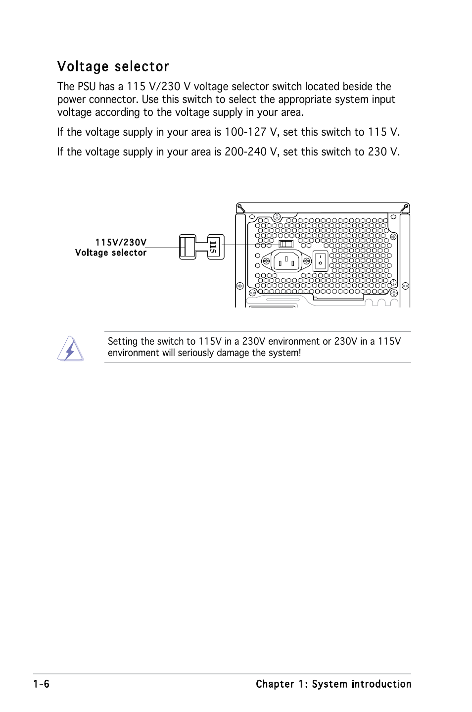 Voltage selector | Asus V3-P5945GC User Manual | Page 16 / 100