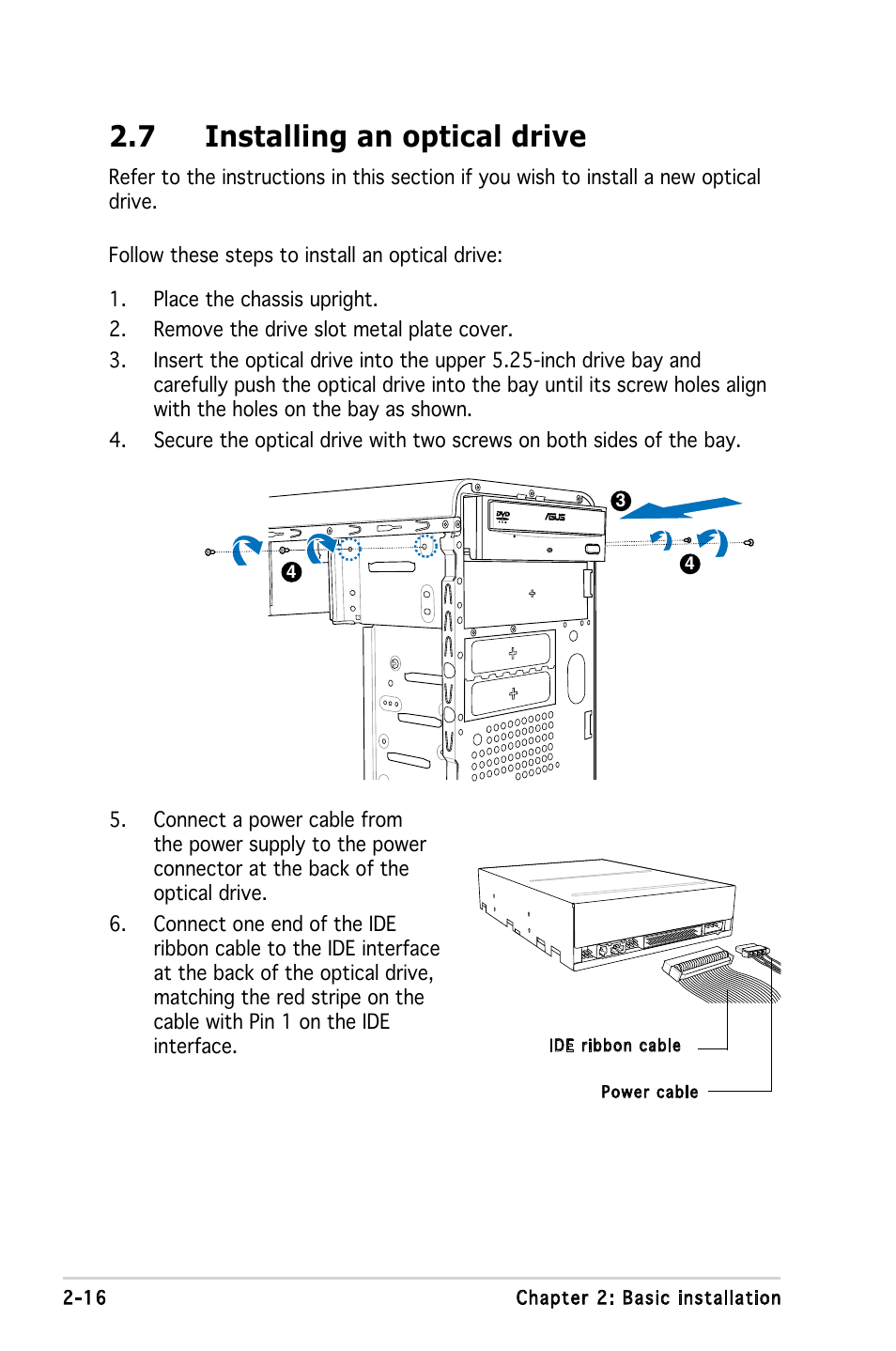 7 installing an optical drive | Asus V3-P5945GC User Manual | Page 34 / 100