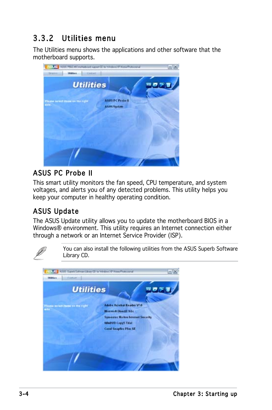 2 utilities menu | Asus V3-P5945GC User Manual | Page 45 / 100