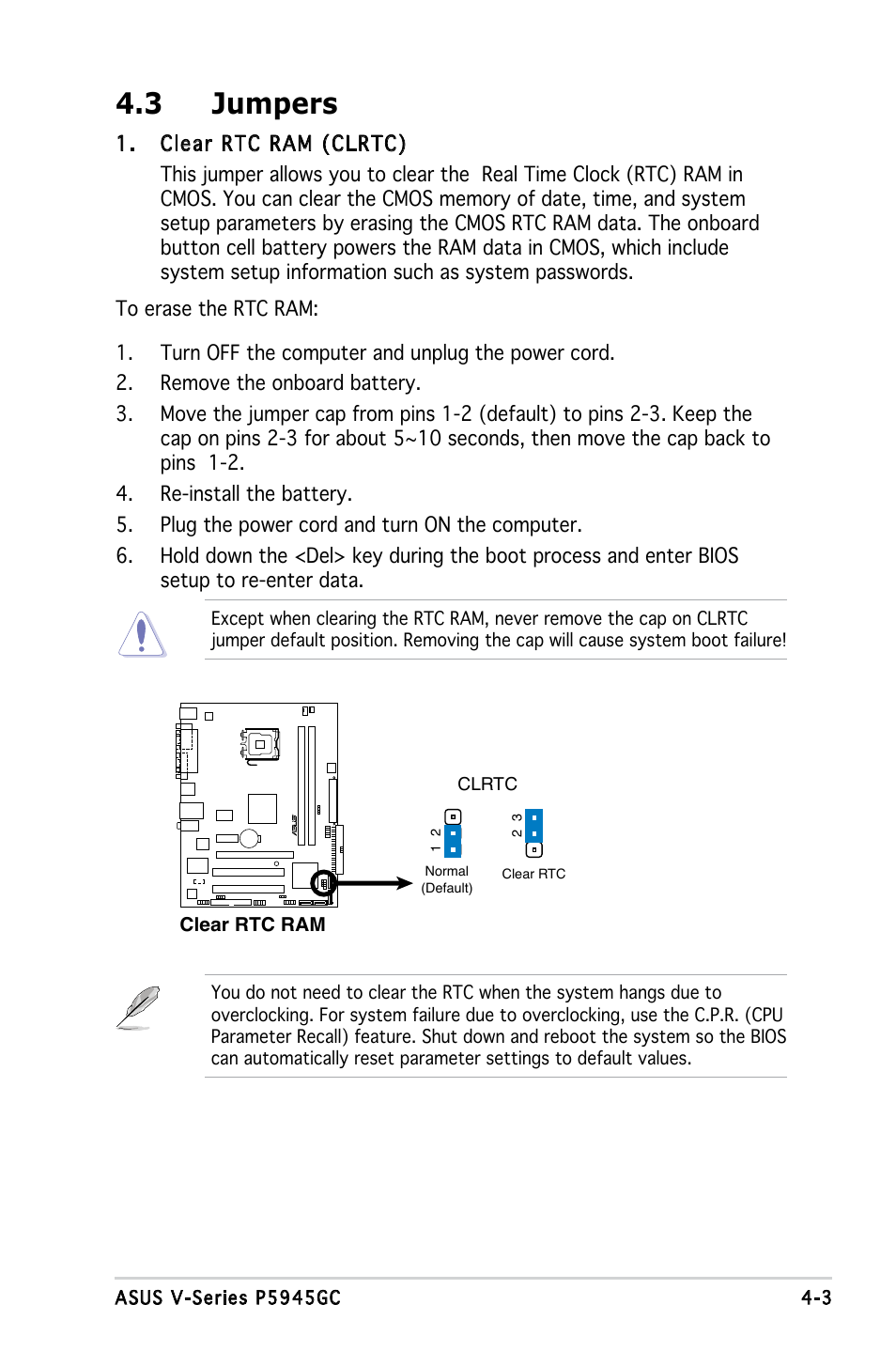 3 jumpers | Asus V3-P5945GC User Manual | Page 55 / 100