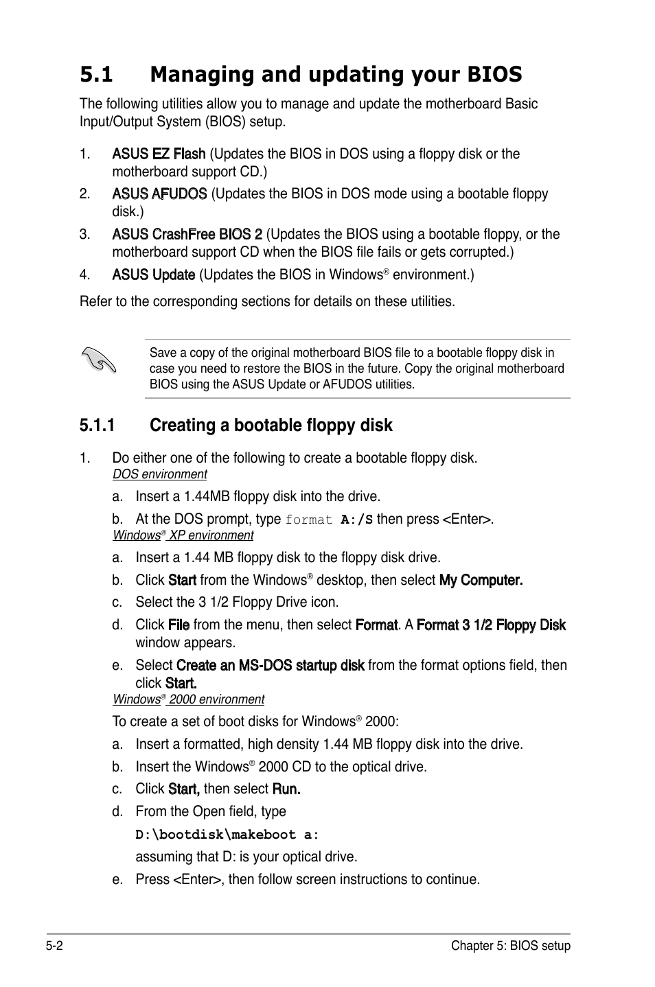 1 managing and updating your bios, 1 creating a bootable floppy disk | Asus V3-P5945GC User Manual | Page 66 / 100