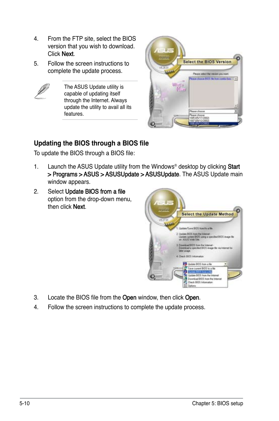 Updating the bios through a bios file | Asus V3-P5945GC User Manual | Page 74 / 100