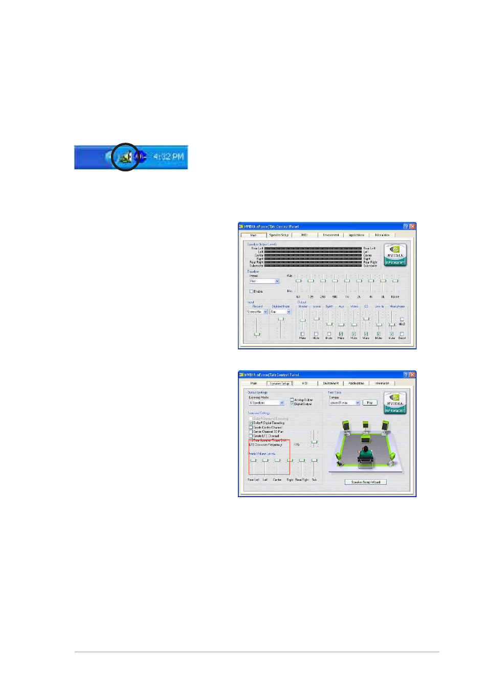 7 nvidia nforce control panel, 1 main, 2 speaker setup | Asus A7N8X Deluxe User Manual | Page 103 / 124