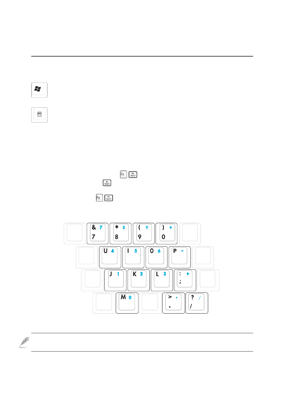 Microsoft windows™ keys, Keyboard as a numeric keypad | Asus A2Dc User Manual | Page 37 / 74