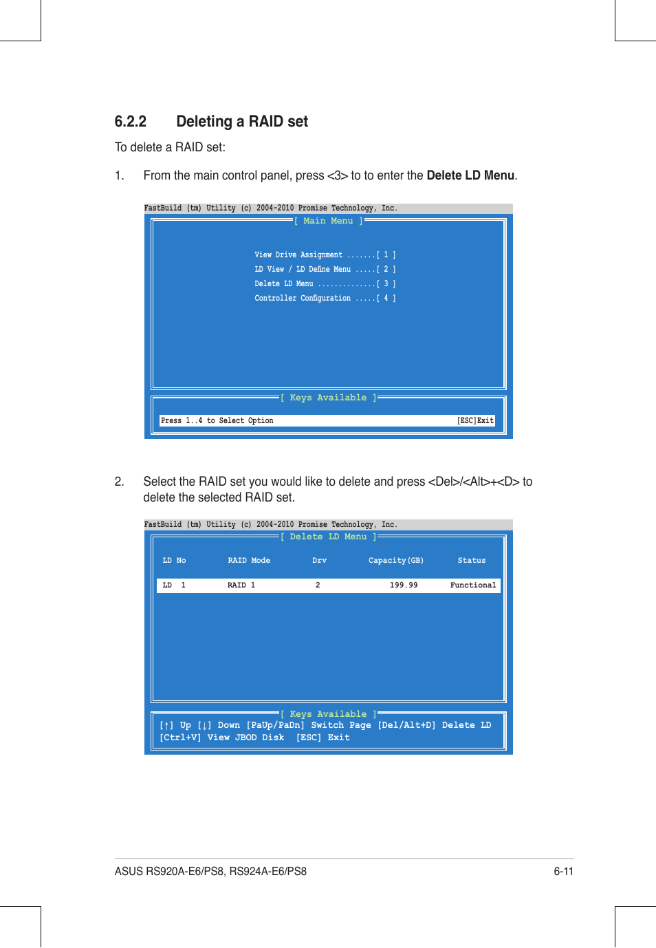 2 deleting a raid set | Asus RS924A-E6/RS8 User Manual | Page 121 / 162