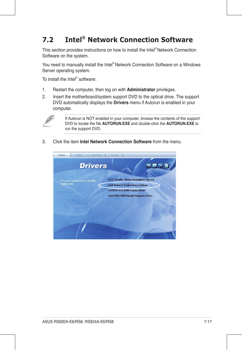 2 intel, Network connection software | Asus RS924A-E6/RS8 User Manual | Page 141 / 162