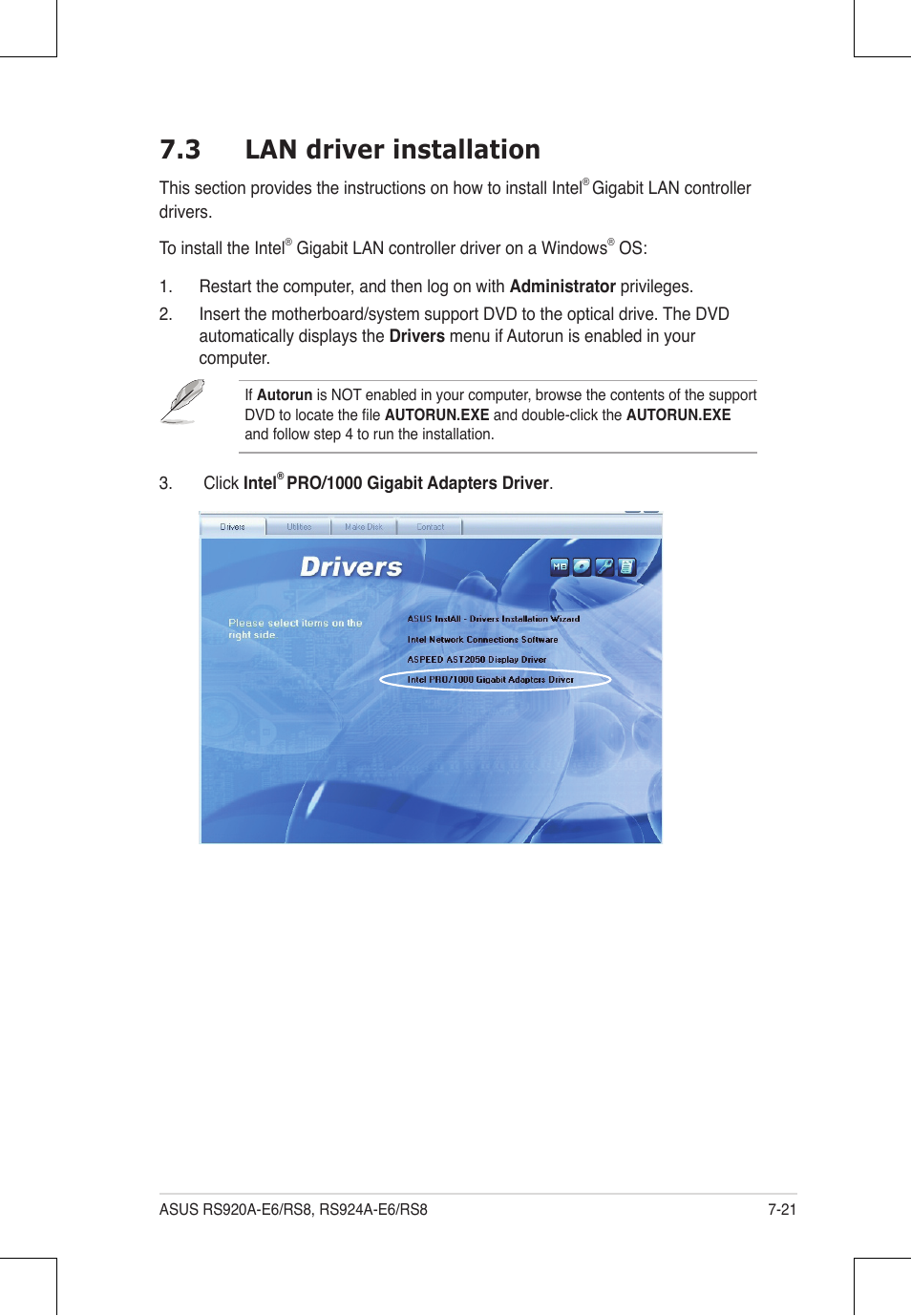 3 lan driver installation | Asus RS924A-E6/RS8 User Manual | Page 145 / 162
