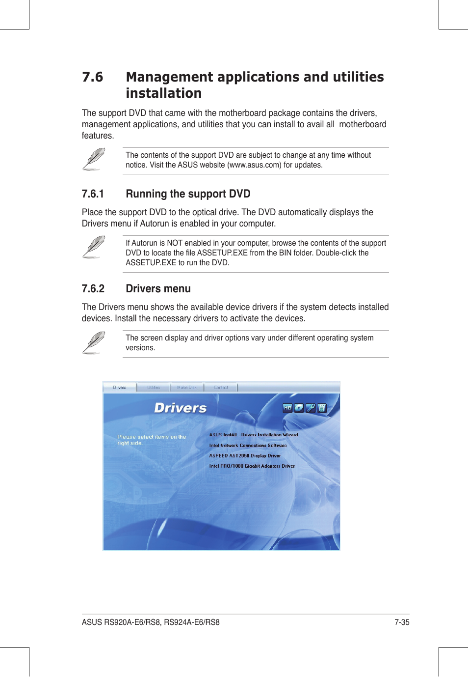 1 running the support dvd, 2 drivers menu | Asus RS924A-E6/RS8 User Manual | Page 159 / 162