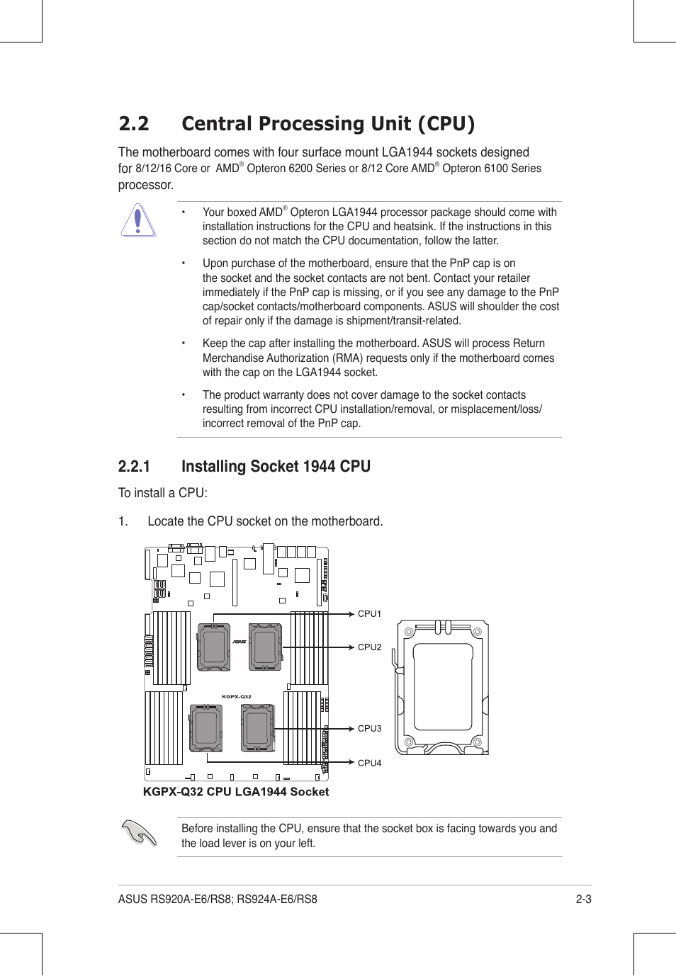 2 central processing unit (cpu) | Asus RS924A-E6/RS8 User Manual | Page 25 / 162