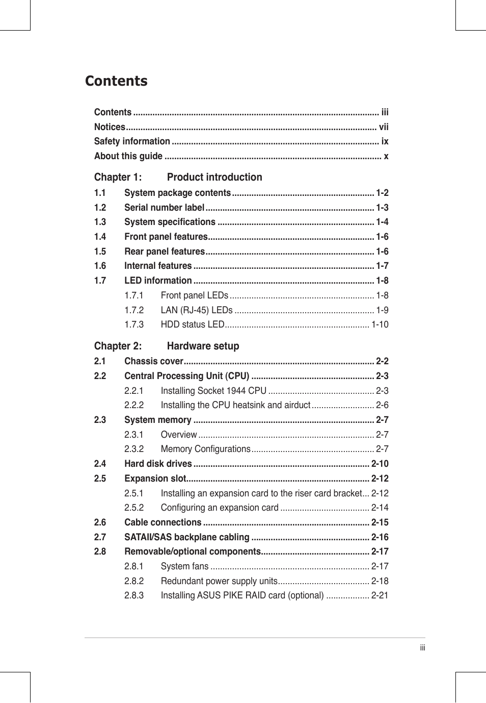 Asus RS924A-E6/RS8 User Manual | Page 3 / 162