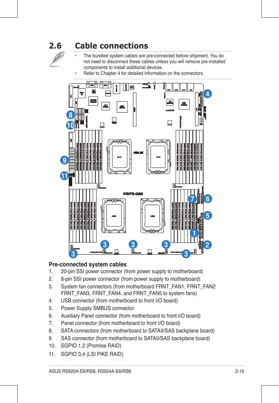 6 cable connections | Asus RS924A-E6/RS8 User Manual | Page 37 / 162