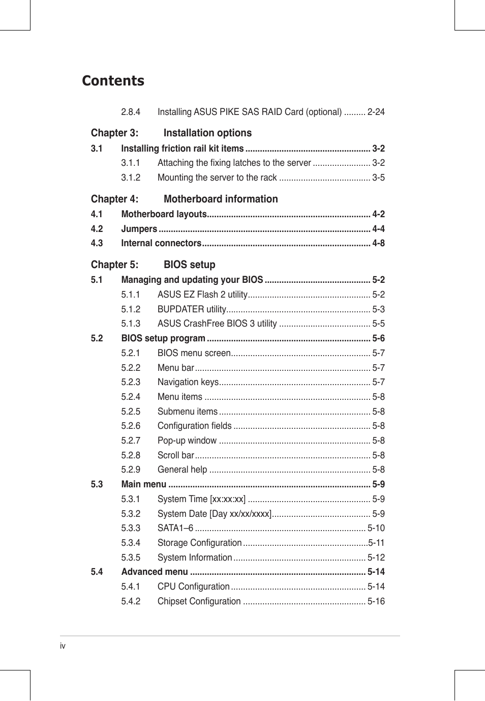 Asus RS924A-E6/RS8 User Manual | Page 4 / 162