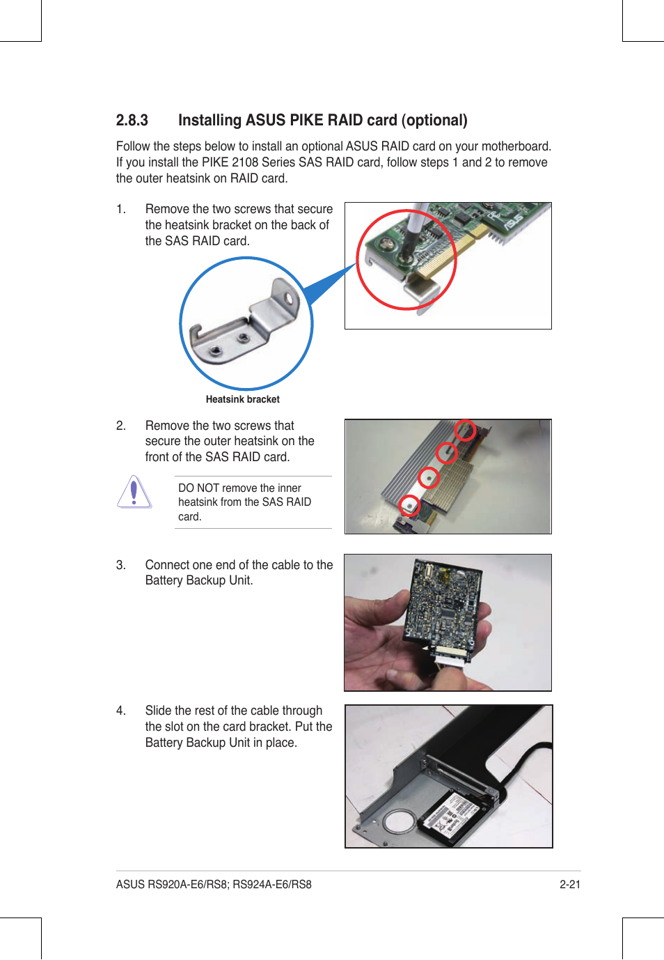 3 installing asus pike raid card (optional) | Asus RS924A-E6/RS8 User Manual | Page 43 / 162