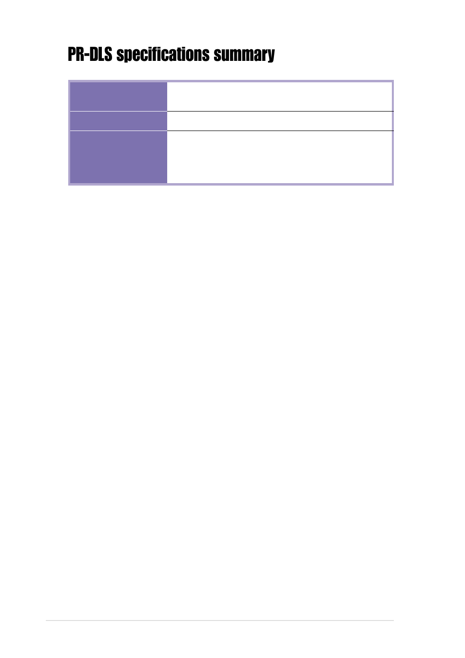 Pr-dls specifications summary | Asus PR-DLS User Manual | Page 12 / 128