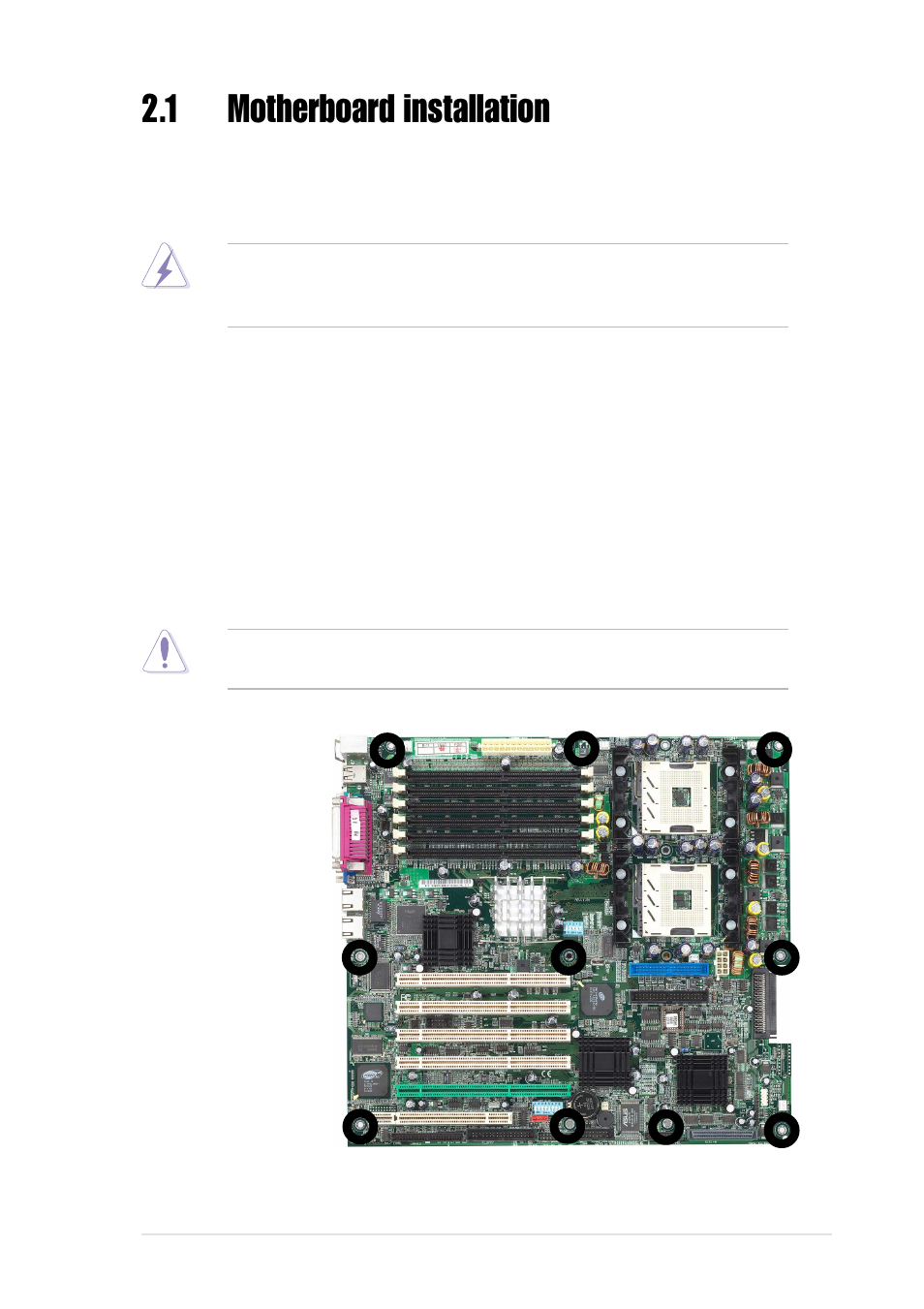 1 motherboard installation, 1 placement direction, 2 screw holes | Asus PR-DLS User Manual | Page 27 / 128