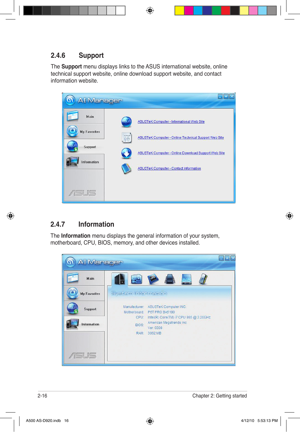 6 support, 7 information | Asus BA5190 User Manual | Page 31 / 71