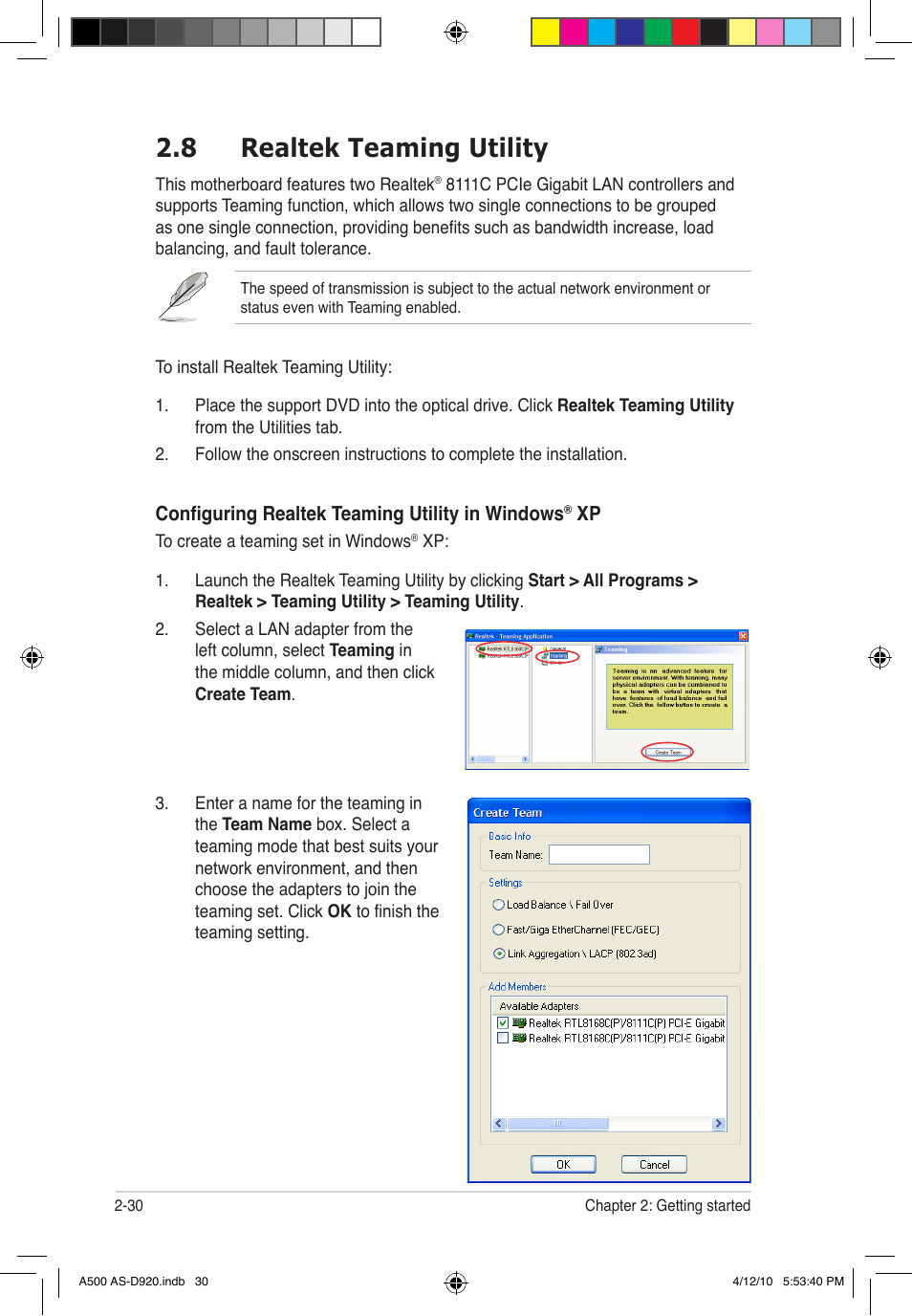 8 realtek teaming utility | Asus BA5190 User Manual | Page 45 / 71