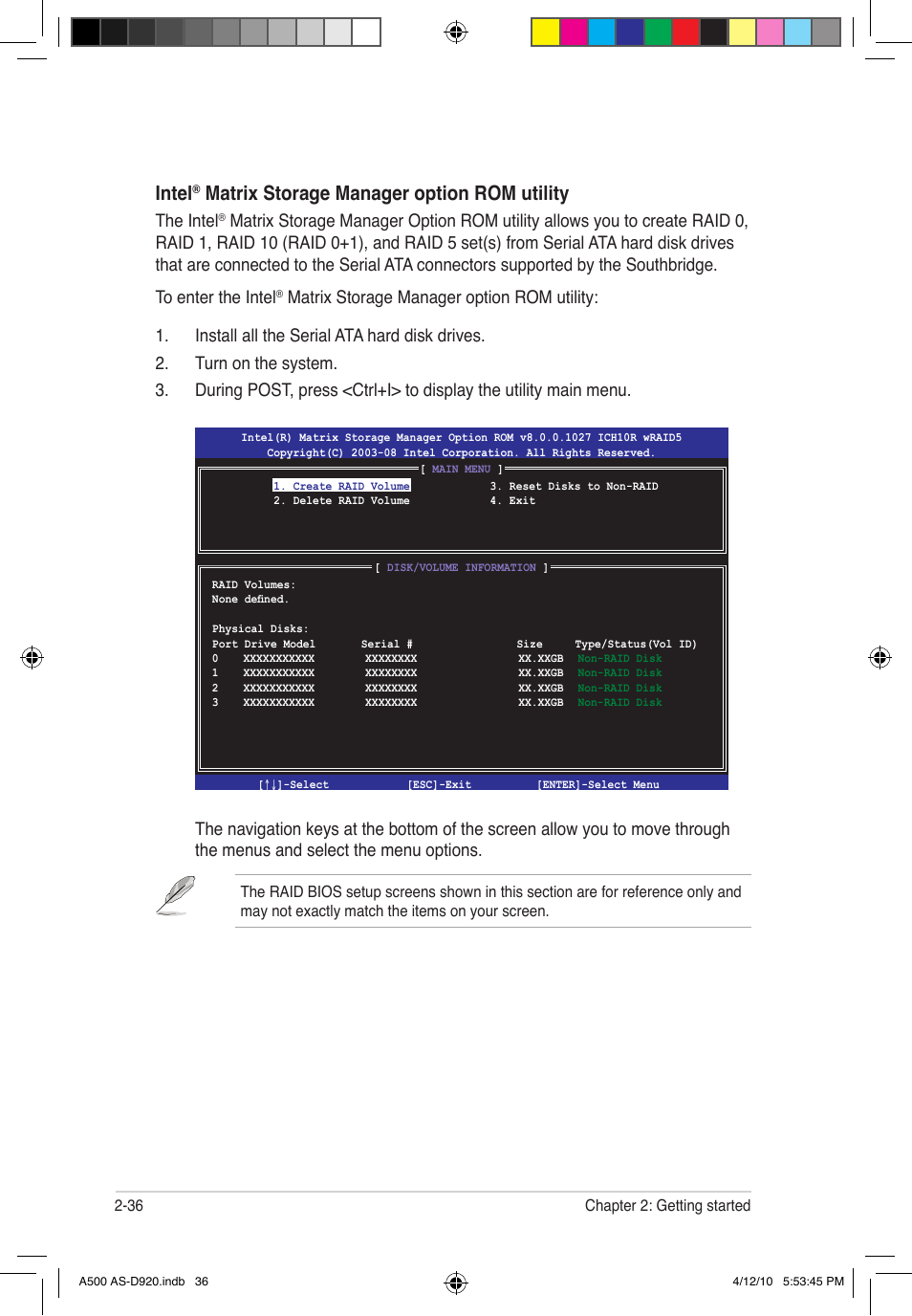 Intel, Matrix storage manager option rom utility, The intel | Asus BA5190 User Manual | Page 51 / 71