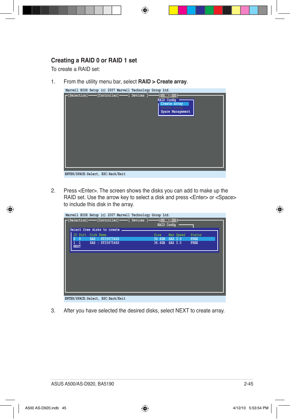 Creating a raid 0 or raid 1 set | Asus BA5190 User Manual | Page 60 / 71