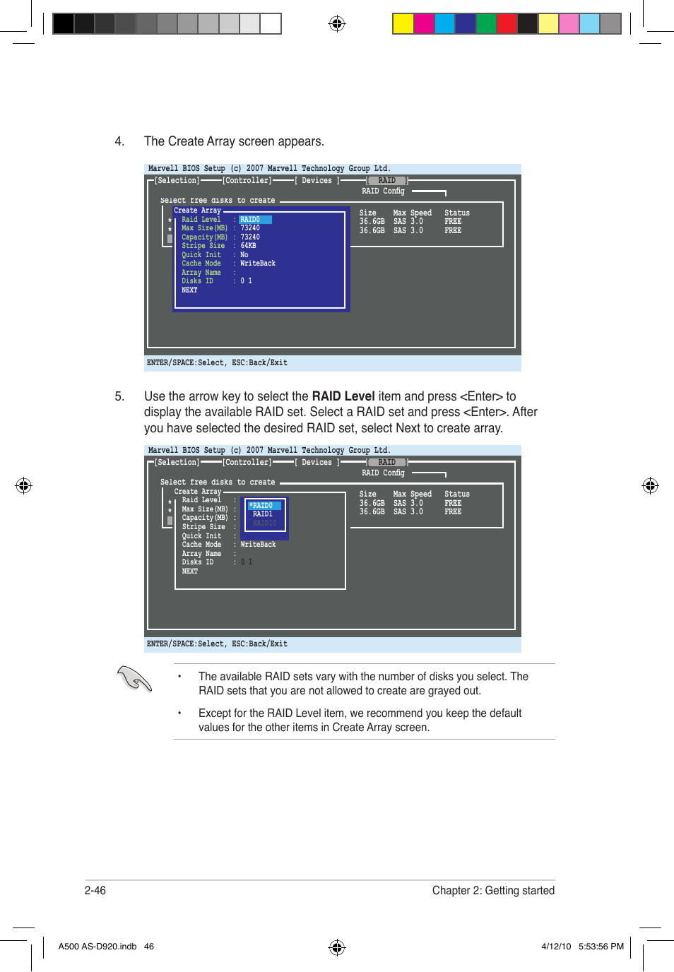 The create array screen appears | Asus BA5190 User Manual | Page 61 / 71