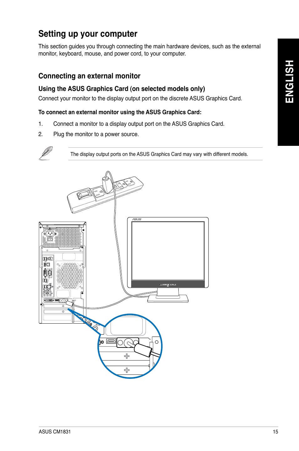 Setting up your computer, En g lis h en g li sh | Asus CM1831 User Manual | Page 15 / 70