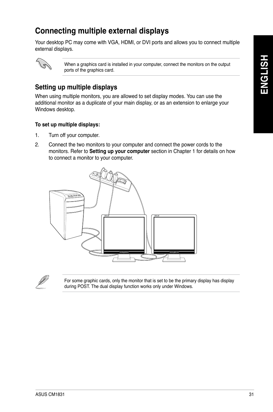 Connecting multiple external displays, En g lis h en g li sh | Asus CM1831 User Manual | Page 31 / 70