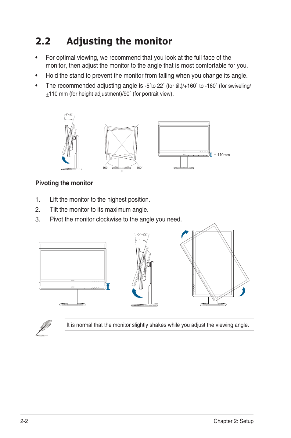 2 adjusting the monitor, Adjusting.the.monitor -2 | Asus VW24ATLR User Manual | Page 16 / 26