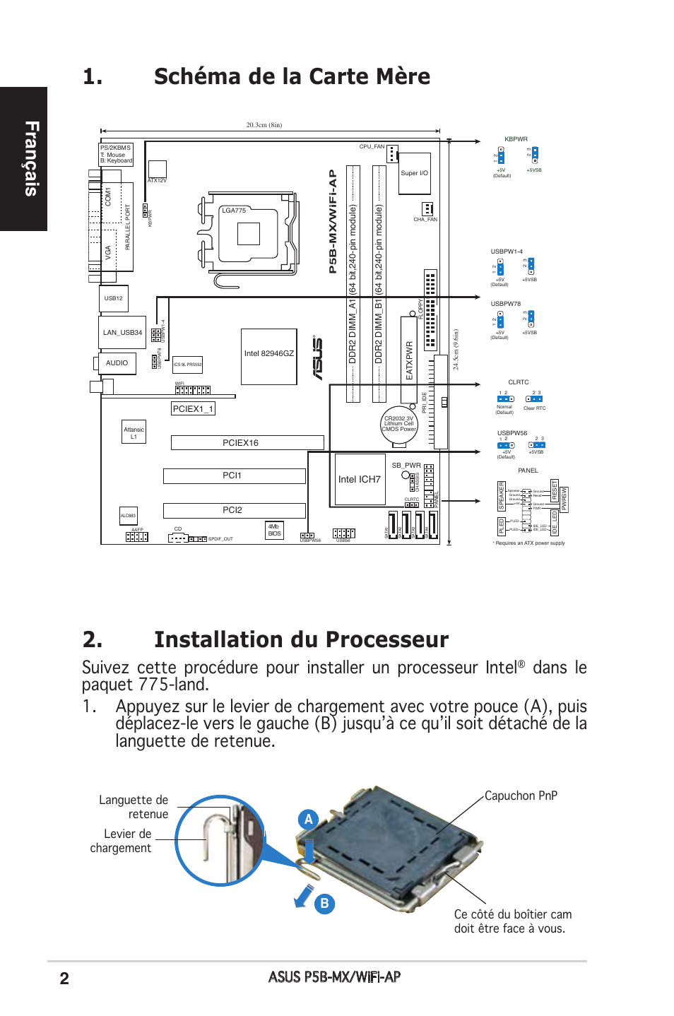 Français, Asus p5b-mx/wifi-ap, Ab b | P5b-mx/wifi-ap, Intel ich7 | Asus P5B-MX/WIFI-AP User Manual | Page 2 / 38