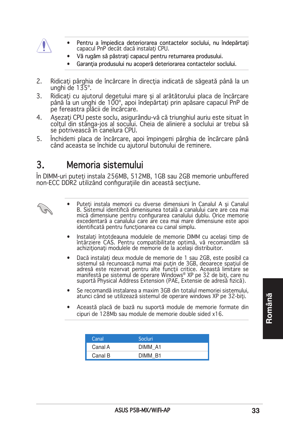 Română | Asus P5B-MX/WIFI-AP User Manual | Page 33 / 38