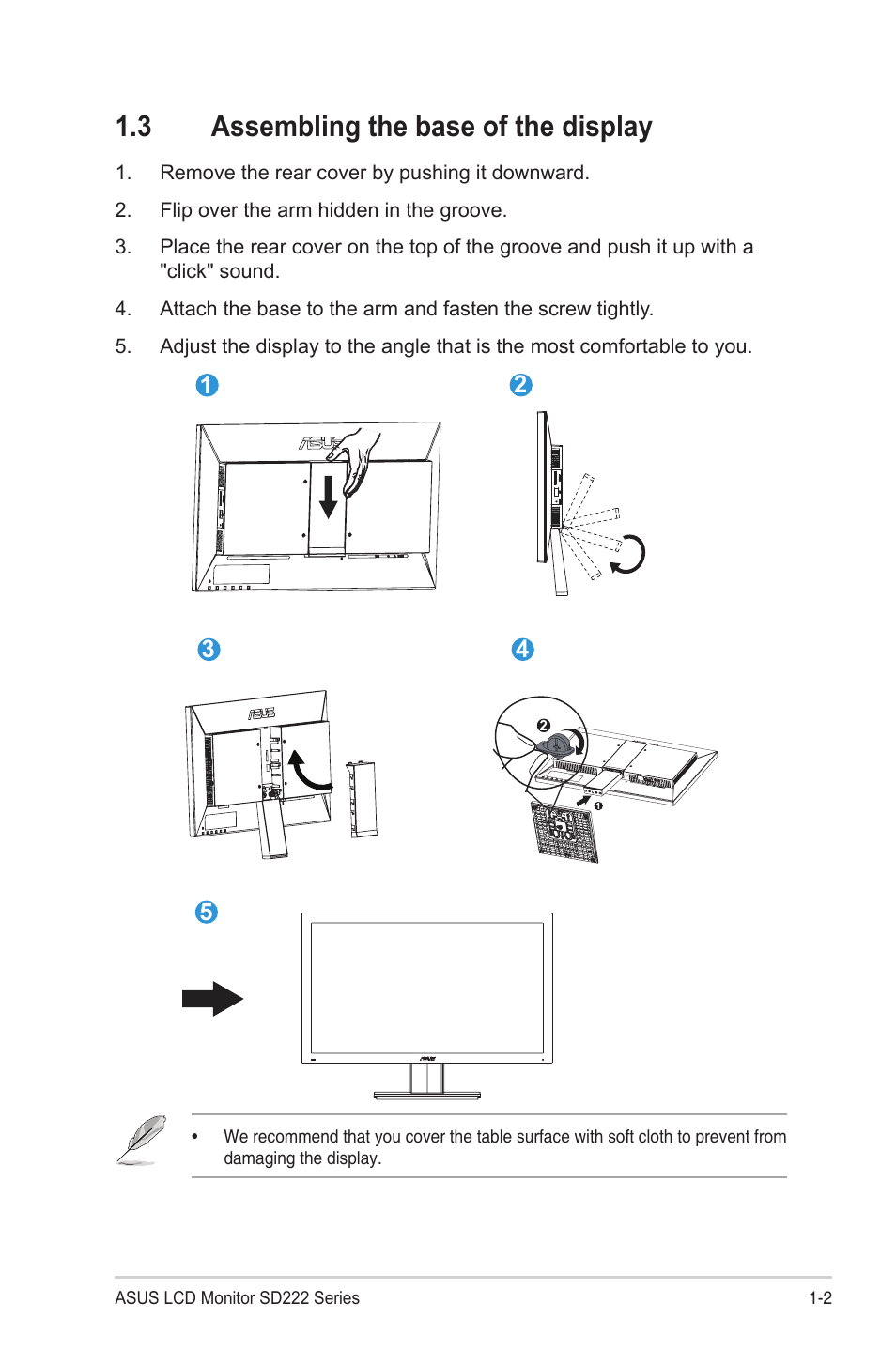 3 assembling the base of the display, Assembling the base of the display -2 | Asus SD222-YA User Manual | Page 9 / 24