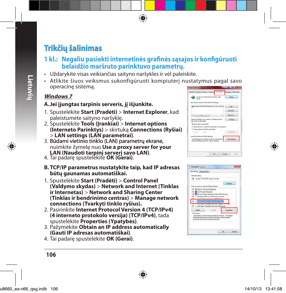 Trikčių šalinimas, Lietuvių | Asus EA-N66 User Manual | Page 106 / 178