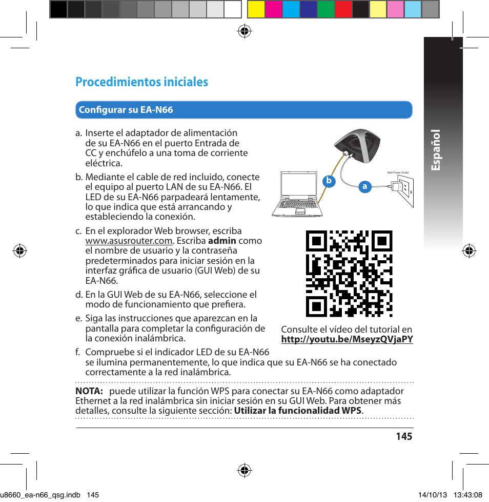 Procedimientos iniciales, Español | Asus EA-N66 User Manual | Page 145 / 178