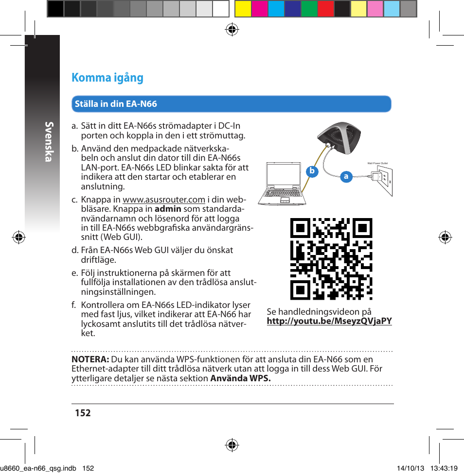 Komma igång, Sv ensk a | Asus EA-N66 User Manual | Page 152 / 178