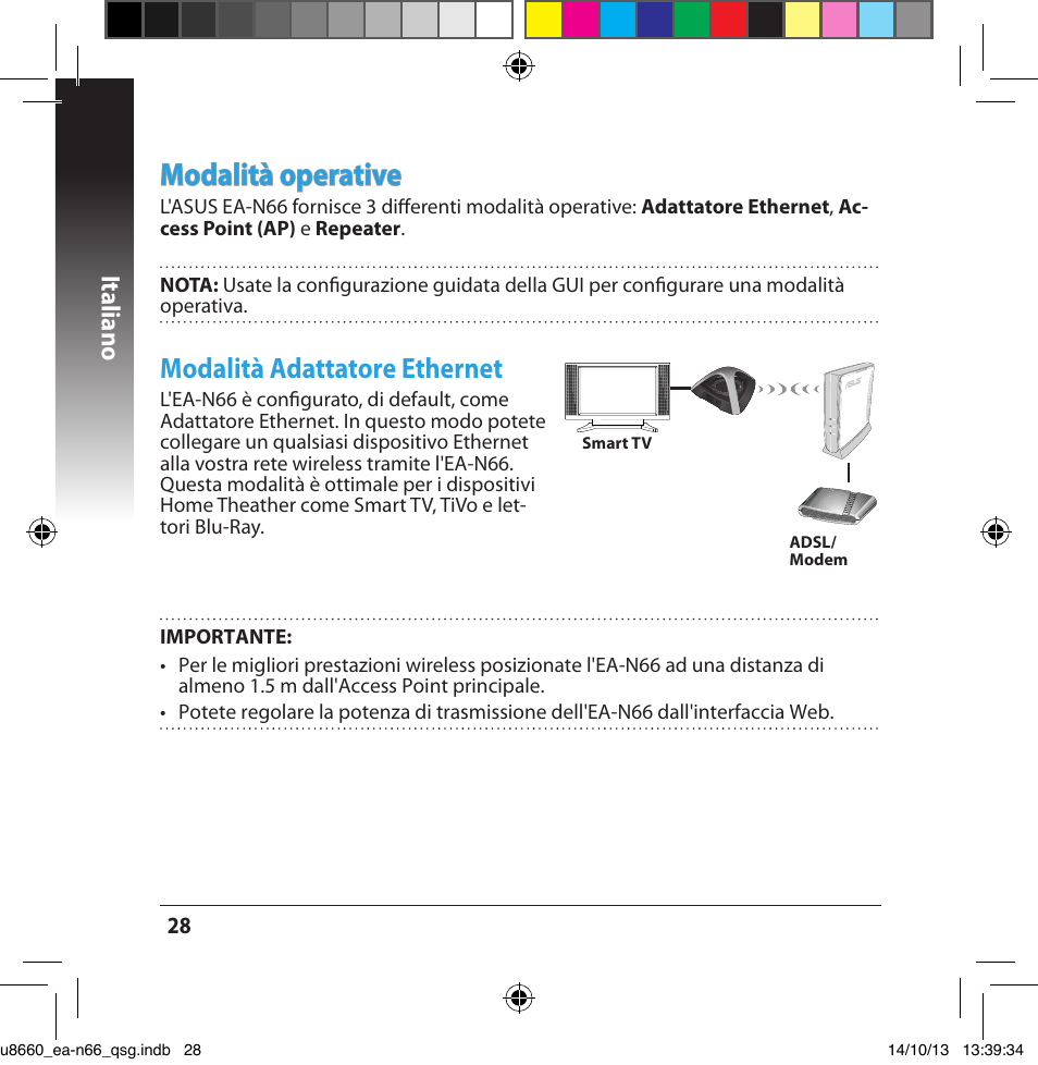 Modalit�� operative, Modalit�� adattatore ethernet, Italiano | Asus EA-N66 User Manual | Page 28 / 178