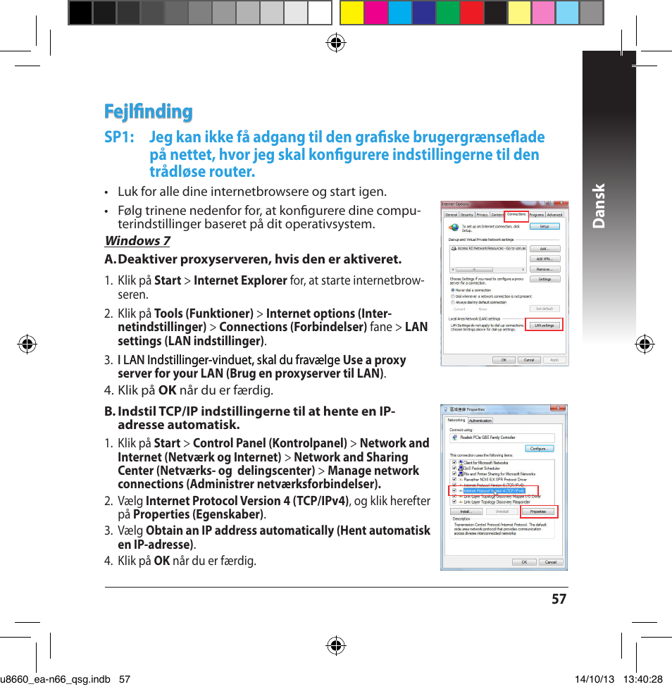 Fejlfinding, Dansk | Asus EA-N66 User Manual | Page 57 / 178