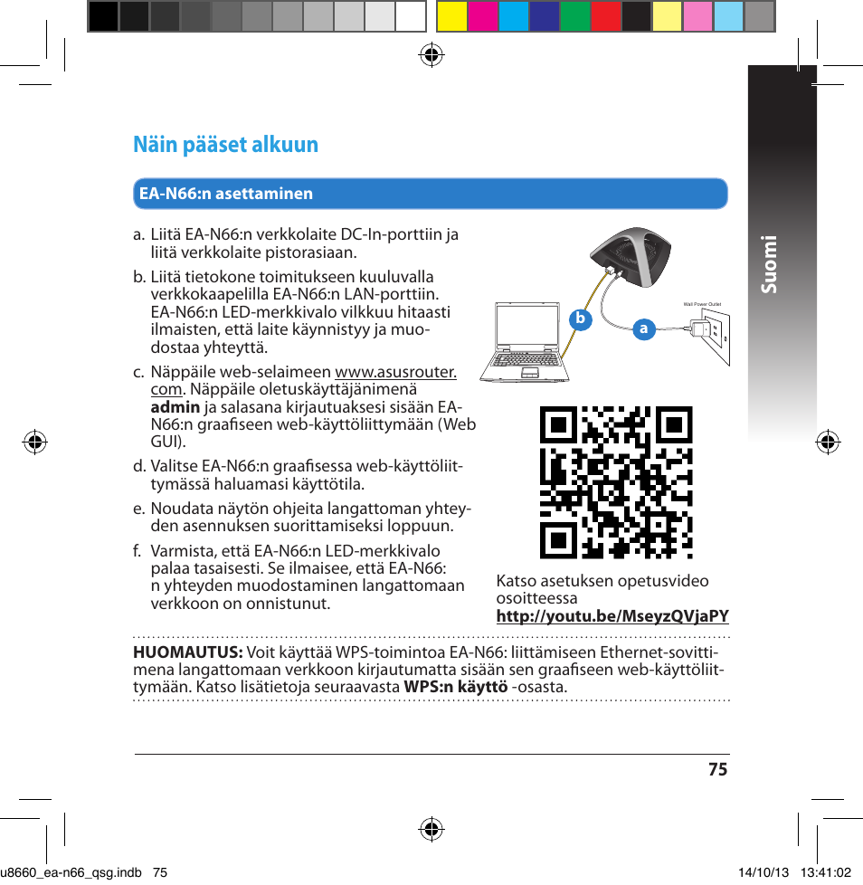 Näin pääset alkuun, Suomi | Asus EA-N66 User Manual | Page 75 / 178