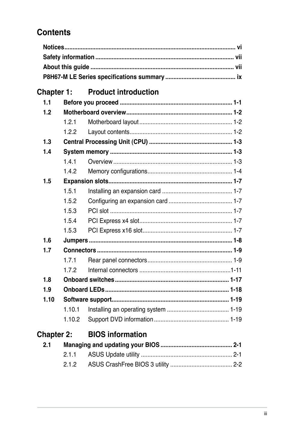 Asus P8H67-M LX User Manual | Page 3 / 58