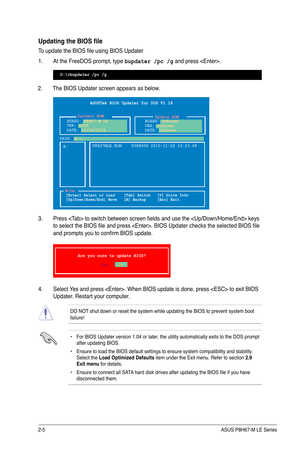 Updating the bios file | Asus P8H67-M LX User Manual | Page 34 / 58