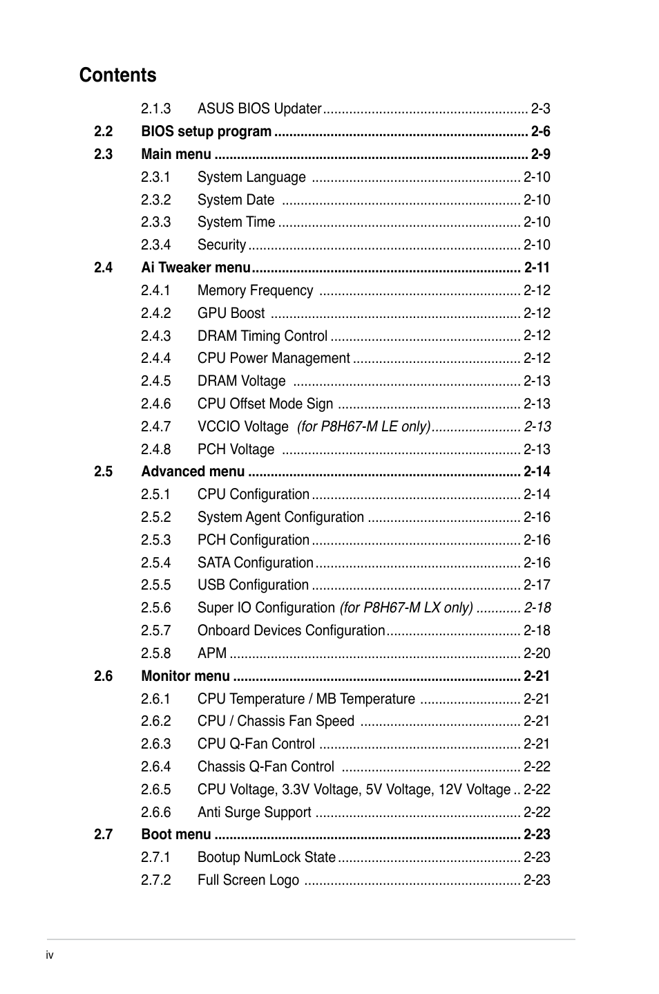 Asus P8H67-M LX User Manual | Page 4 / 58